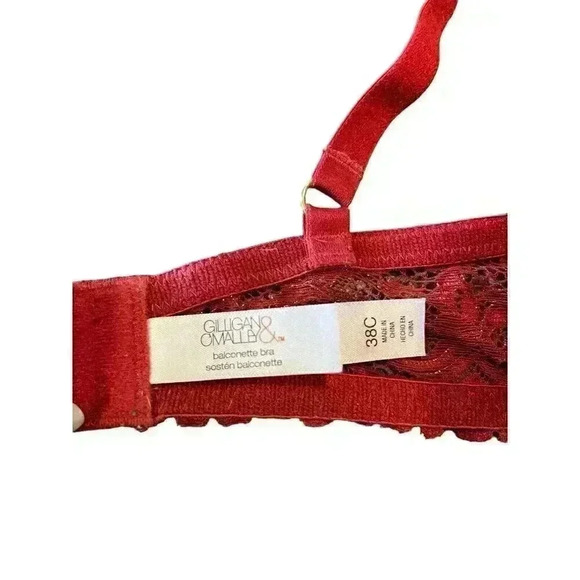 Gilligan & O' Malley Balconette Bra Women's Size 38C Lace Red & Gold Adjustable - Picture 5 of 6